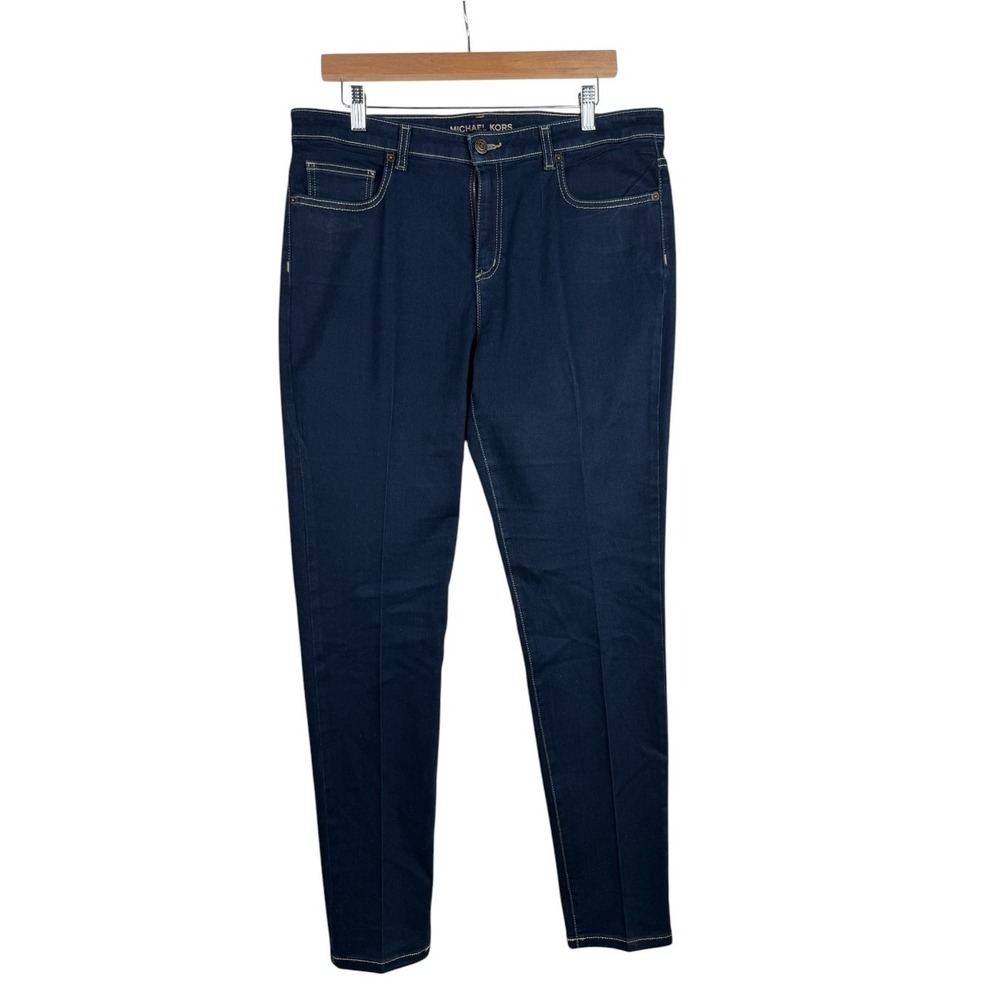 Michael Kors Izzy Skinny Jeans Dark Indigo Blue Stretch Denim Size 14